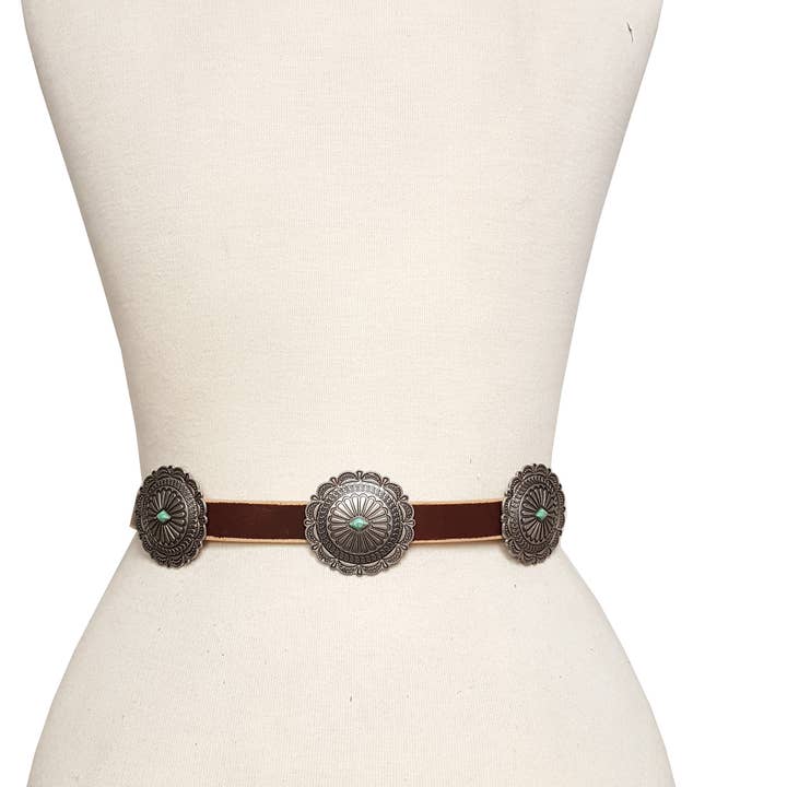 Axesoria West - Wholesale Belt - Women's - Western Genuine Distressed Leather belt w. Round concho4