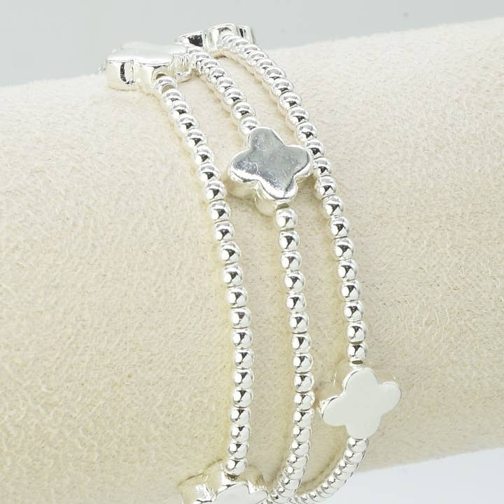 MiMi Wholesale - Wholesale Jewelry Set - CB2258 3 Piece Clover Beaded Bracelet Set