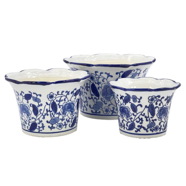 Galt International Company - Wholesale Plant Pot - Set of 3 -
4.5"/6"/8" Ceramic Chinoiserie Planter Pot Set
