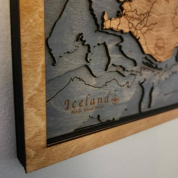 Coastal Carve Engravings - Vendita all'ingrosso Mappe - Islanda | Mappa in Legno 3D