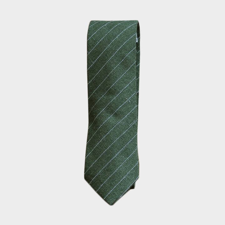 Baylor Men's Necktie in Pine Green Pinstripes for wholesale by Frank & Buck