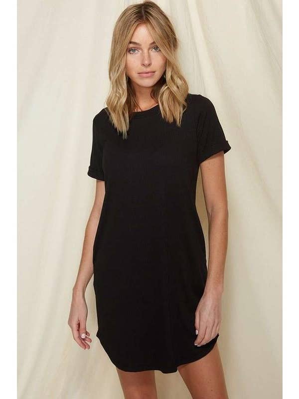 mittoshop - Wholesale Dress - Women's - RIB ROUND NECK TEE DRESS