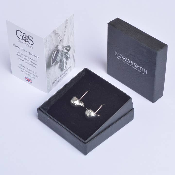 Glover & Smith – wholesale Dangle earrings – Wren Drop Earrings English Pewter Bird Jewellery