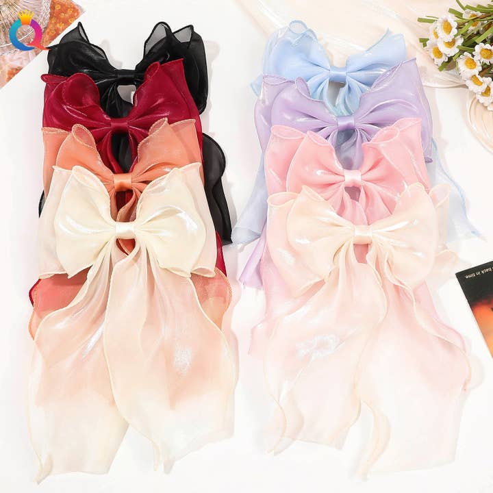 Little Trendy - Wholesale Hair Bow - Women's - Pearlescent Mesh Hairbow Fairy Ribbon Bow Hair clip