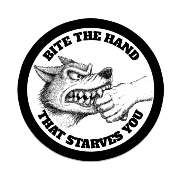 Bite the Hand | Politics | Waterproof Bumper Sticker for wholesale by SlapPolitics Stickers