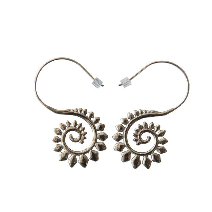 Stegosaurus Spiral White Brass Earrings~ Sterling Wires for wholesale by Ajmer by Jodi