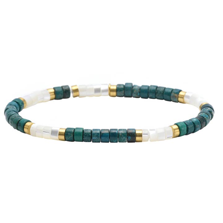 Pulseira de contas heishi 4mm quartzo branco e jaspe verde por atacado de SIXTY STONES