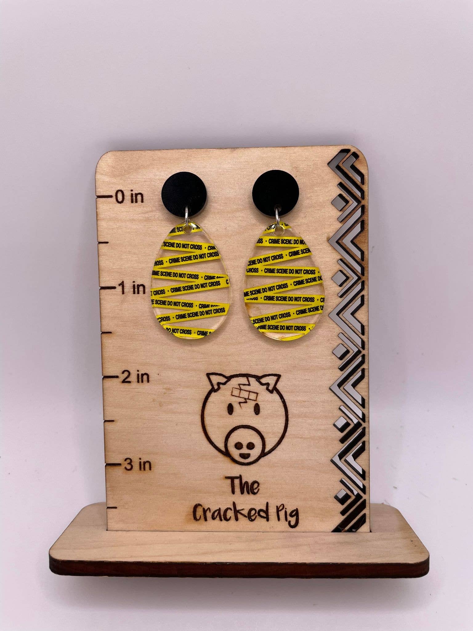 The Cracked Pig - Wholesale Dangle Earrings - Crime Scene Tape Earrings | Stainless Steel Hardware2