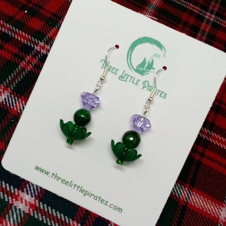 Beaded Thistle earrings for wholesale by Three Little Pirates