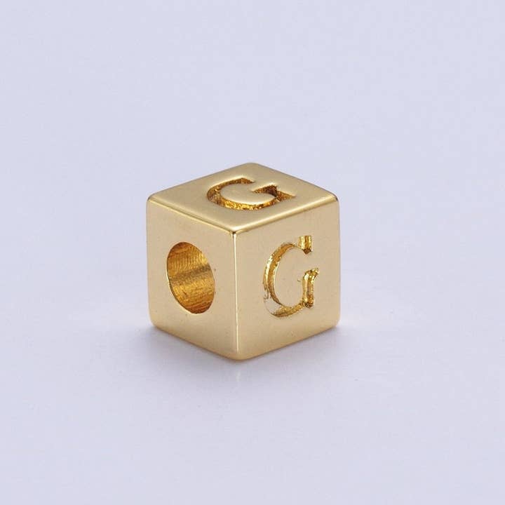 Aim Eternal - Wholesale Individual Charm/Pendant - Gold Initial Letter Alphabet 6.2mm Block Beads Charm Connector For Jewelry Making Component Supply A-A1145-A-A11576