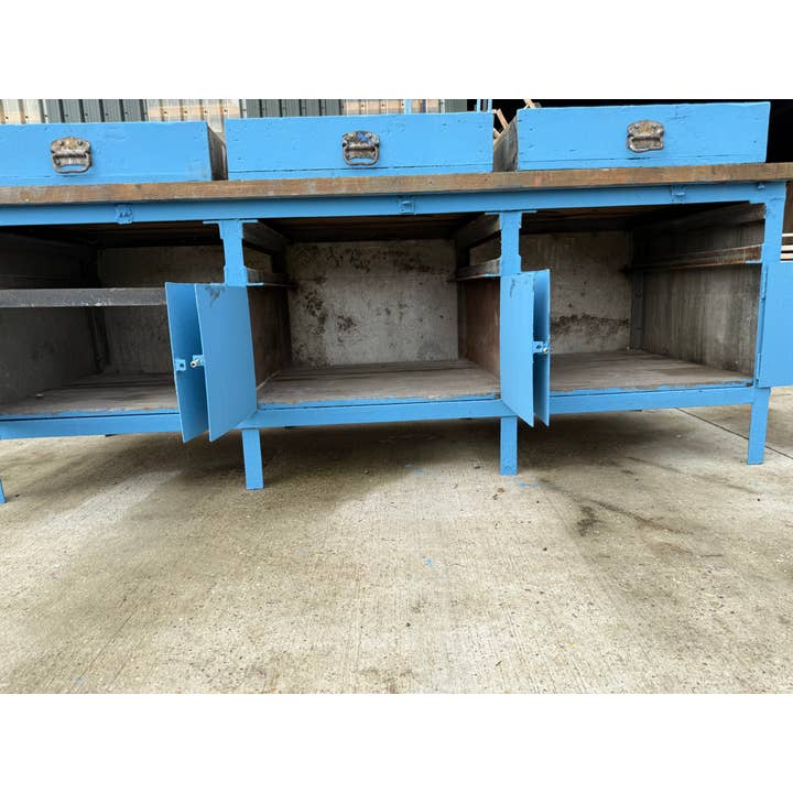 Base de Isla de Banco de Trabajo de Pino Azul Vintage para venta al por mayor de belvoir