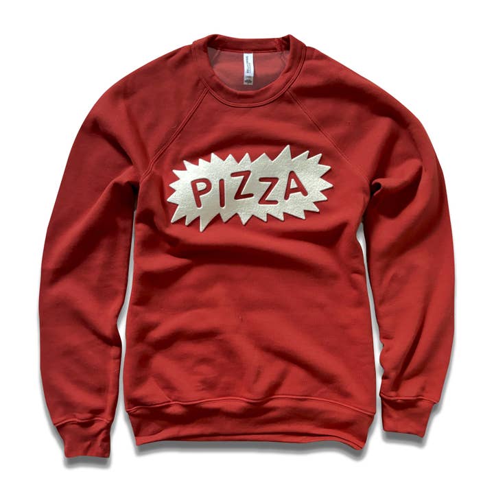 Sudadera de cuello redondo con apliques de fieltro de pizza para venta al por mayor de Chitown Clothing