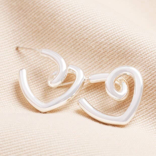 Large Scribble Heart Hoop Earrings in Silver for wholesale by Lisa Angel