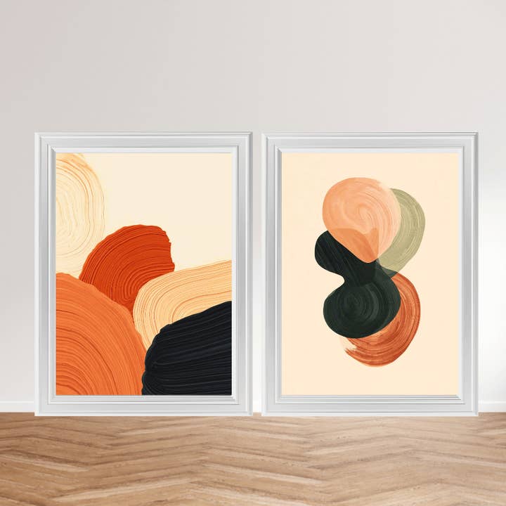 Set di stampe d'arte boho astratte (2 pezzi) – beige, terracotta e verde per la vendita all'ingrosso da parte di LichtwegOnline