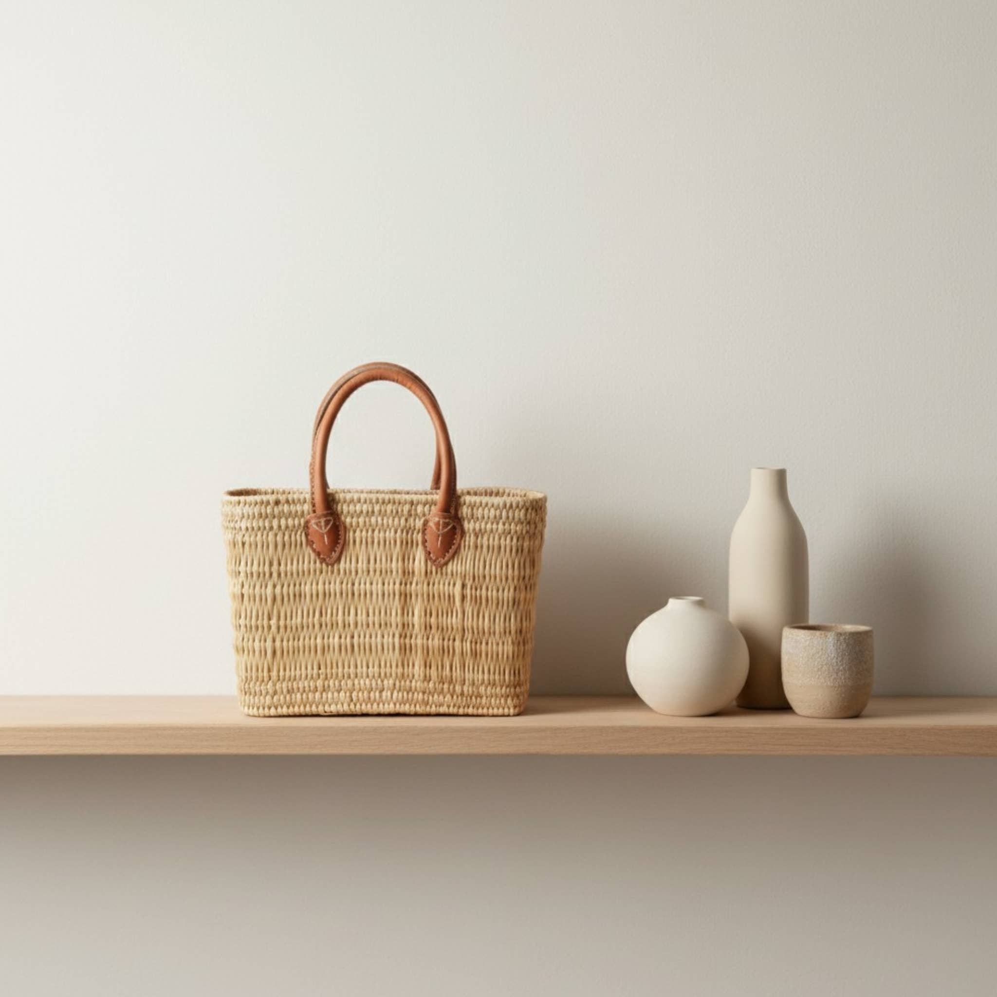 LeBazare - Vendita all'ingrosso Borsa da spiaggia - Cesto in Vimini con Manici Rinforzati in Pelle3