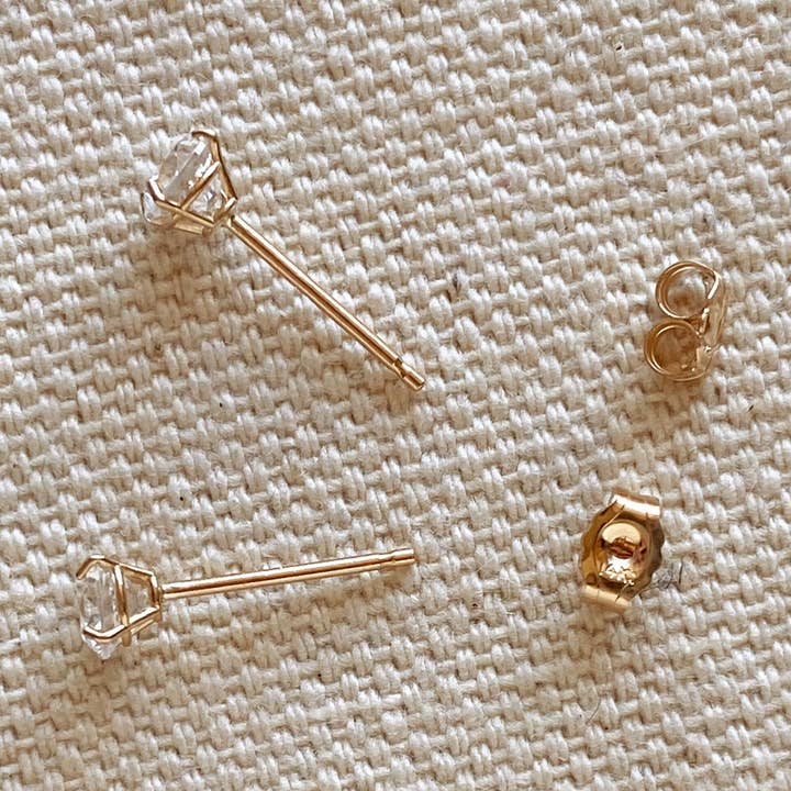 14k Solid Gold Round 4mm Cubic Zirconia Stud Earrings for wholesale by GoldFi