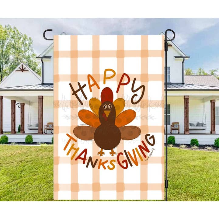 Vrolijk Thanksgiving Ruitjes Tuinvlag voor wholesale door Doodles By Rebekah