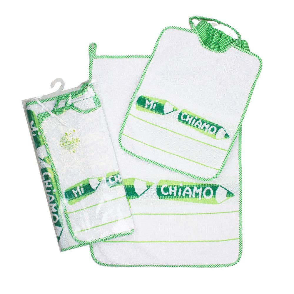 Almatex srl - Wholesale Dinner & Cloth Napkin - 3-piece pencil set: towel+bib with elastic band+bag with etamine to embroider1