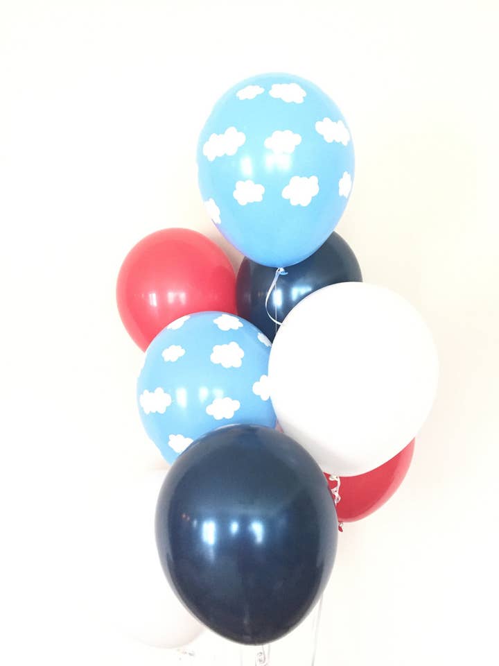 Airplane Balloons | Vintage Airplane Birthday Party | Travel Party Decor | Airplane First Birthday Balloons | Red and Navy Balloons for wholesale by Hullaballoons