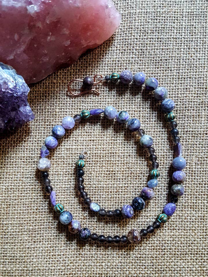 Charoite & Smoky Quartz Necklace for wholesale by S.Alexander