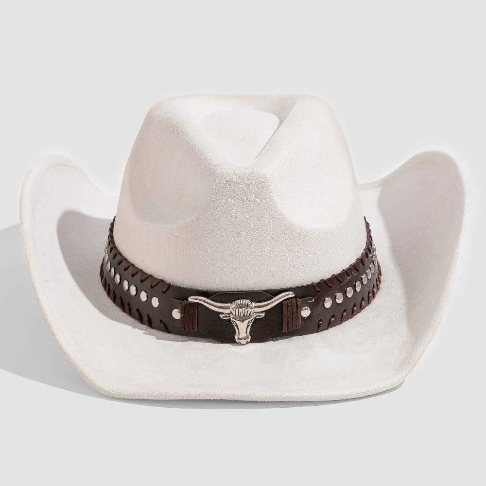 Collections by Fame Accessories - Wholesale Fedora - Women's - Studded Western Bull Head Strap Cowboy Hat6