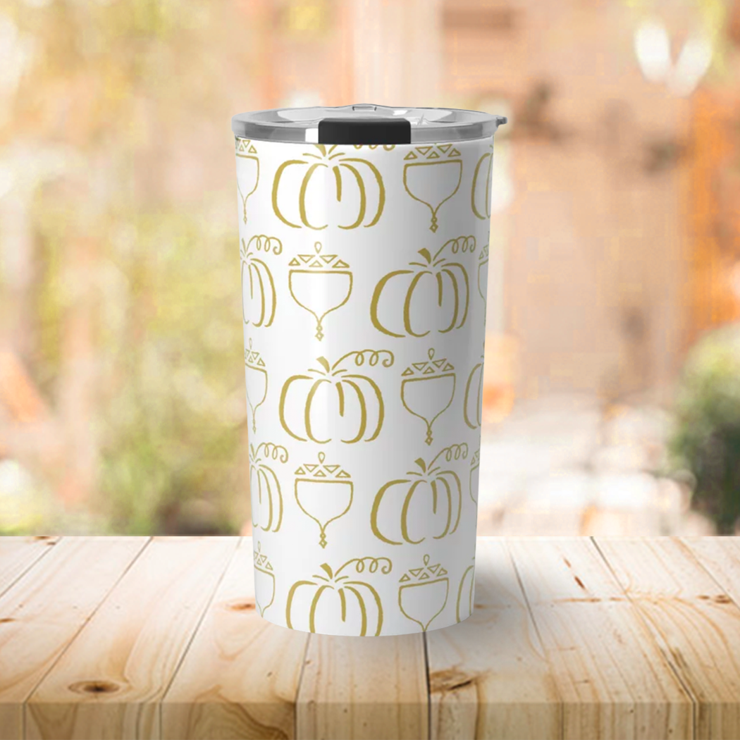 Lauren Ullrich Art - Wholesale Insulated Mug/Tumbler - Gold Pumpkin & Acorn Travel Mug1