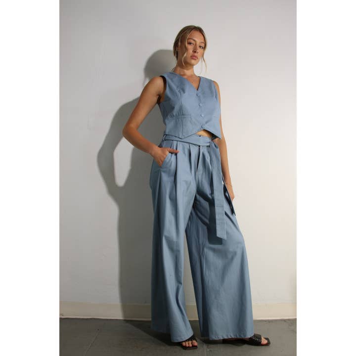 BLUE HAZE COTTON VEST AND PANTS SET for wholesale on Faire12
