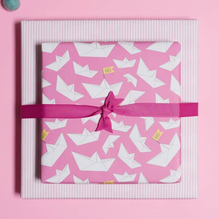 Pink folding boat wrapping paper, double-sided recycled paper for wholesale by My Pretty Circus