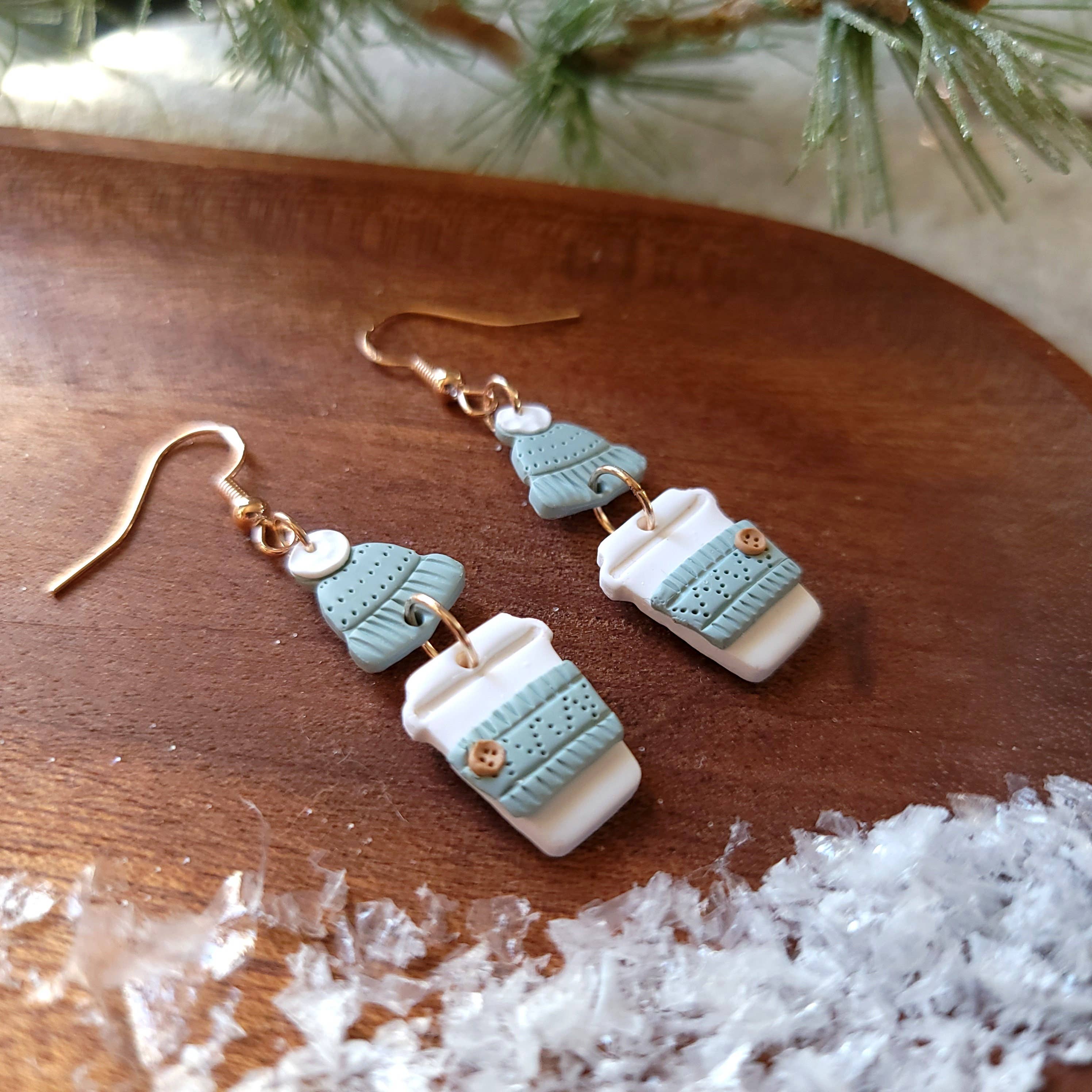 Foxy Method - Wholesale Dangle Earrings - Coffee Cup Earrings, Sweater Weather Sage Green2