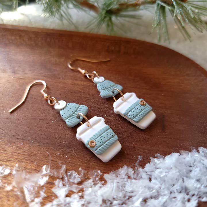 Foxy Method - Wholesale Dangle Earrings - Coffee Cup Earrings, Sweater Weather Sage Green2