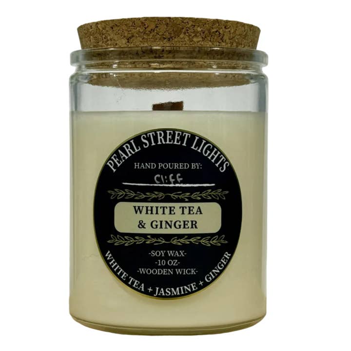 White Tea + Ginger Soy Wax Wood Wick Candle w/Various Sizes for wholesale by Pearl Street Lights