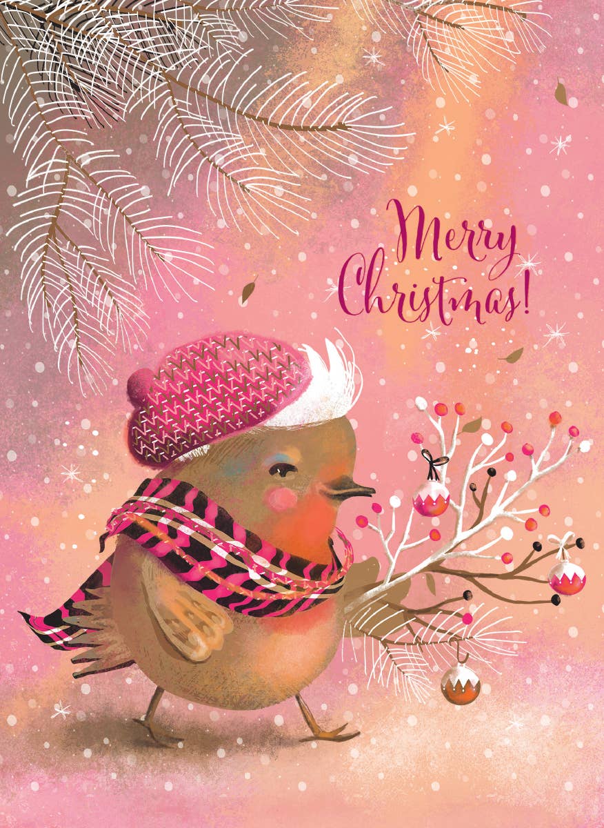 Calypso Cards LLC - Vente Cartes de Noël - ROUGE-GORGE AVEC BRANCHE | CARTE DE VACANCES0