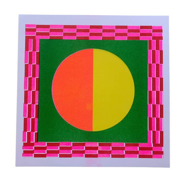 Impressão Risograph - Dois Sóis Amarelo + Laranja 8,5x8,5 Quadrado por atacado de StitchPrism