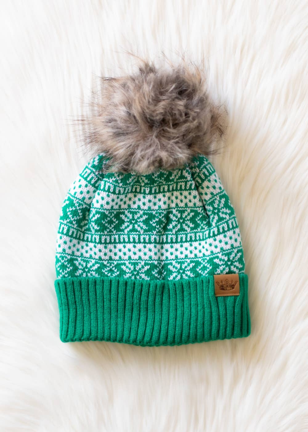 Panache Apparel Co. - Wholesale Beanie - Women's - Green & White Winter Pattern Pom Hat5