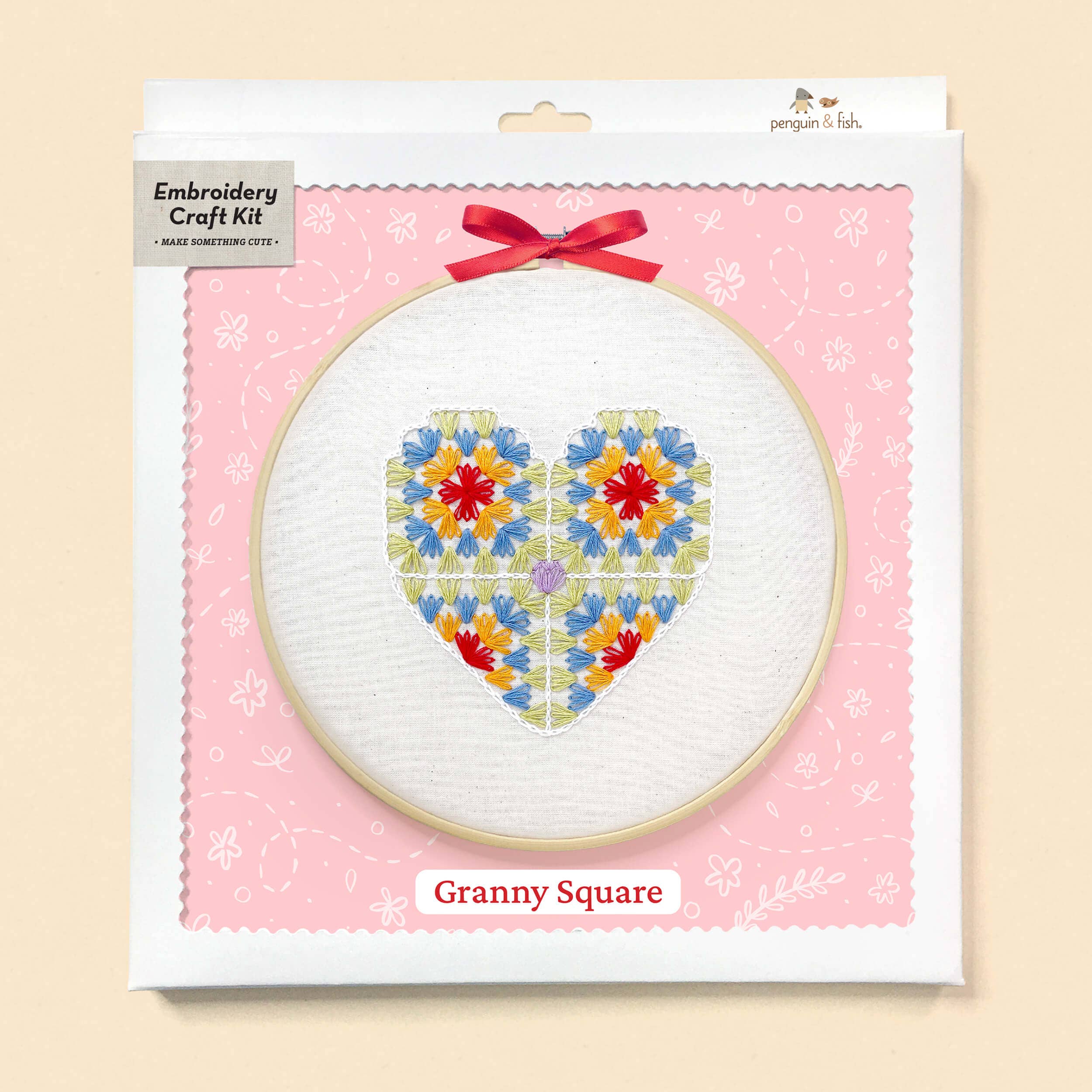 Penguin & Fish - Wholesale Embroidery/Cross Stitch Supplies - Granny Square 8" embroidery kit5