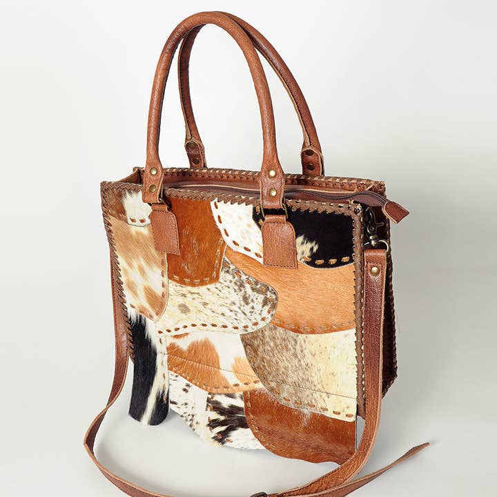 LS Western - Wholesale Tote Bag - Women's - LC-ADBG615C Western Tote Bag with Diamond Patchwork Hair-On Hide and Leather Straps American Darling4