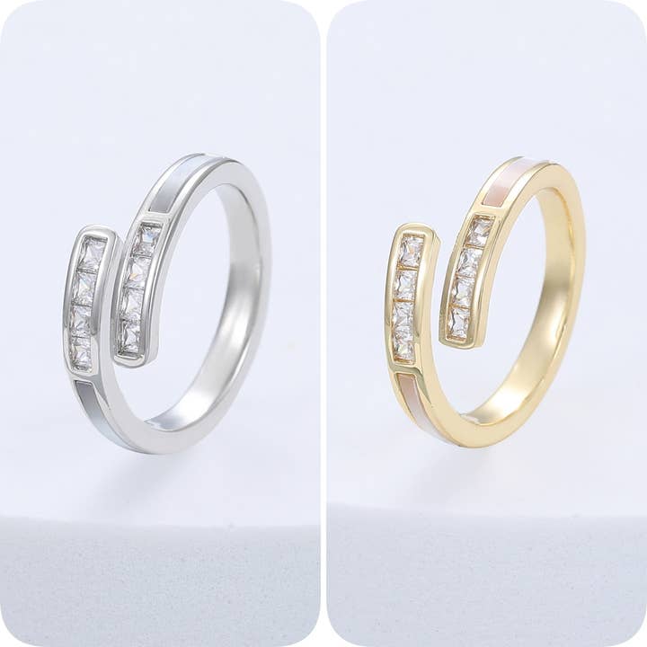 Touche Open Ring with Zirconia Stones R201161S/G for wholesale by Gracee Jewellery