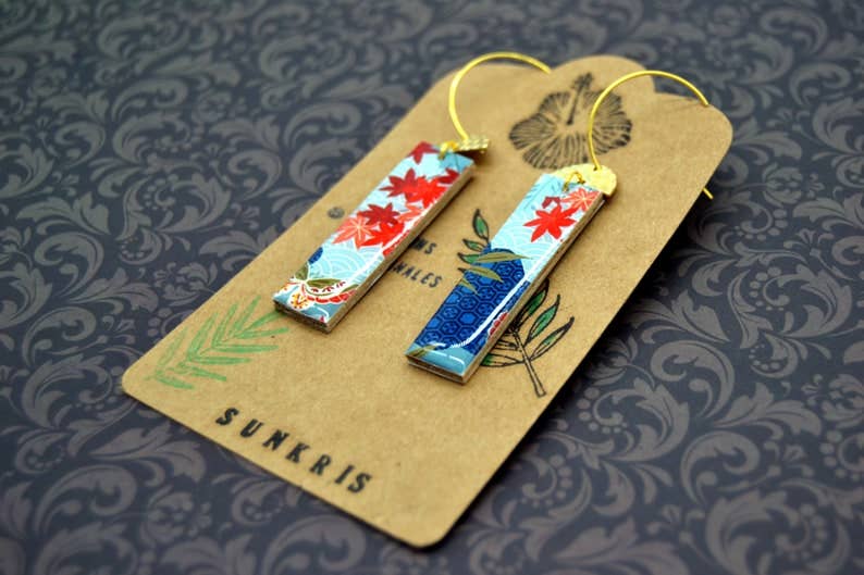 SUNKRIS - Wholesale Dangle Earrings - Japanese paper rectangle resin and wood earrings3