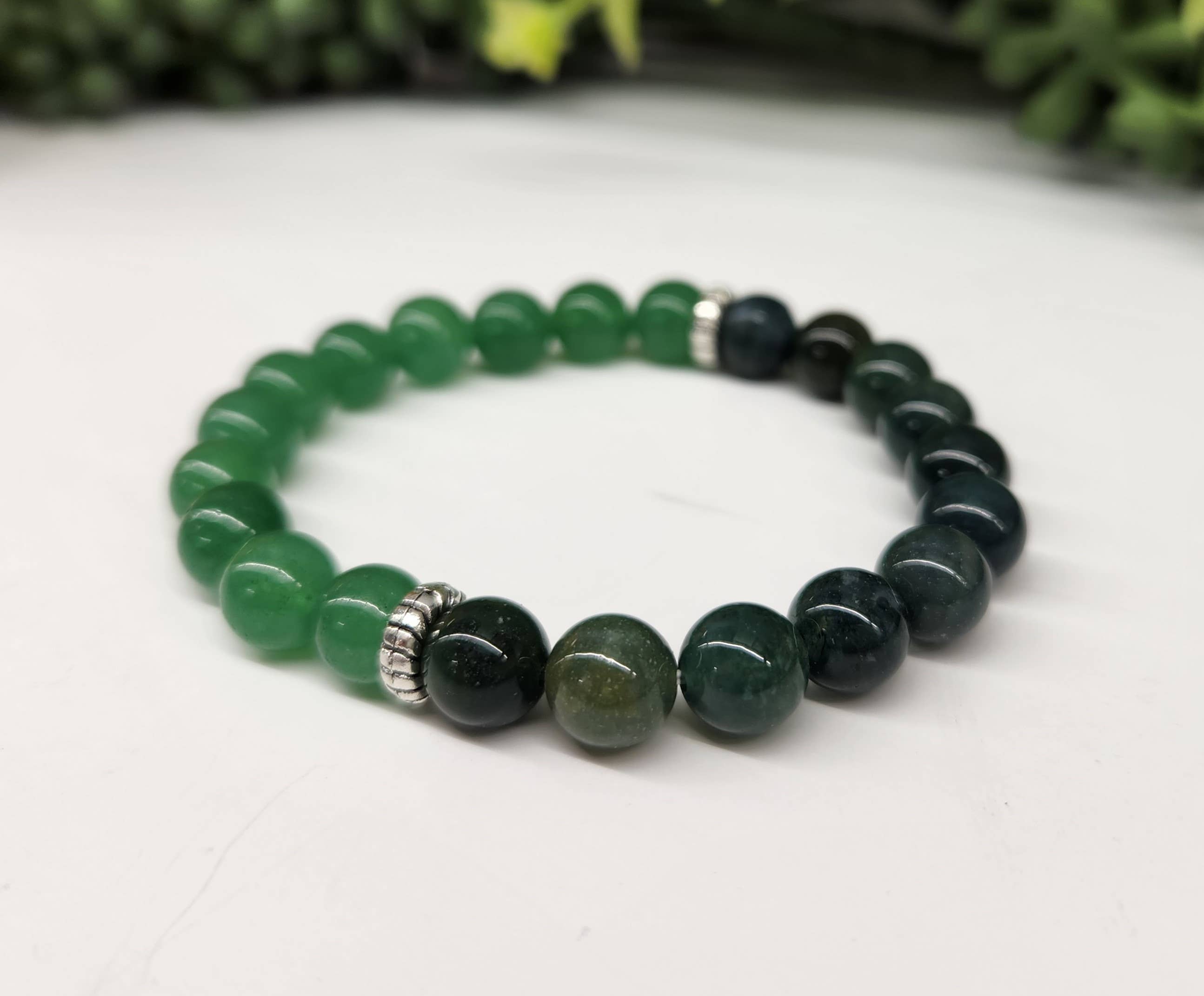 Meraki Gemstones - Wholesale Beaded Bracelet - ABUNDANCE - Green Jade & Moss Agate Bracelet  8mm beads2