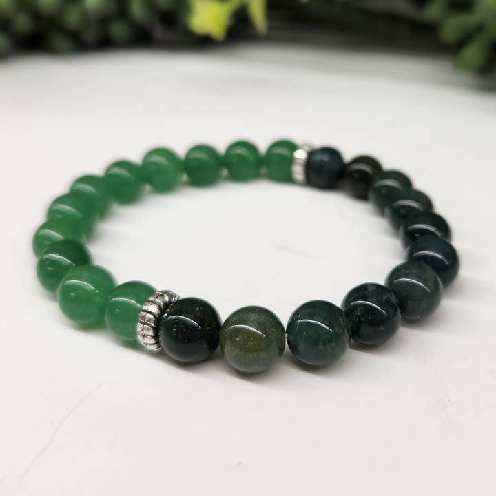 Meraki Gemstones - Wholesale Beaded Bracelet - ABUNDANCE - Green Jade & Moss Agate Bracelet 8mm beads2