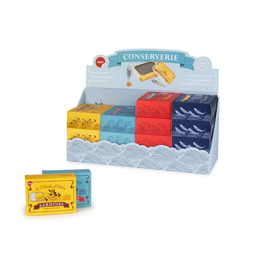 Balvi - Vendita all'ingrosso Antipastiera - Forchette per snack Conserverie Balvi in latta e acciaio inox, espositore 16 pezzi2