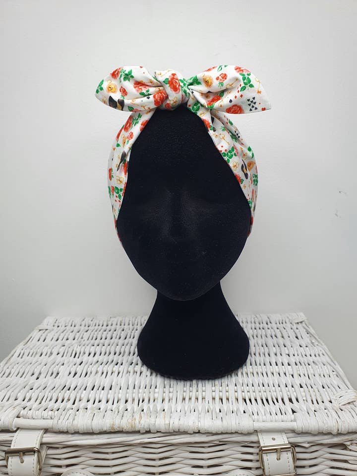 Alice in wonderland mad hatter cotton Headscarf hair wrap for wholesale by Aye Aye