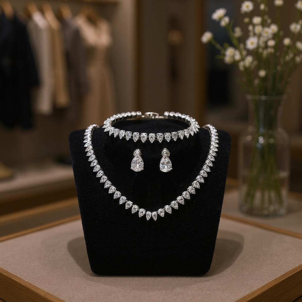 Athena Bridal Jewellery – wholesale Jewellery set – CZ COLLECTION - TIMELESS ELEGANCE SET - CZNK247 SILVER1