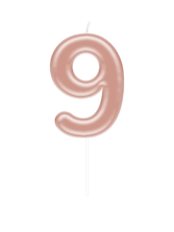 Bougie chiffre or rose - 9 pour la vente par PD Party