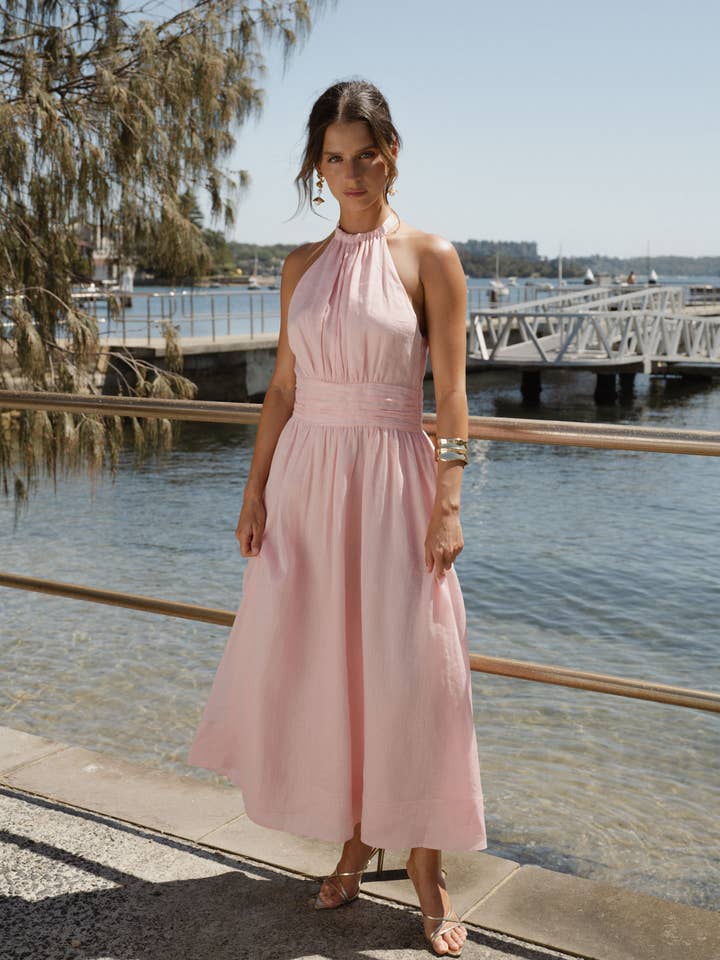 Forcast Women's Miami Gathered Neck Hemp Dress for wholesale by Forcast