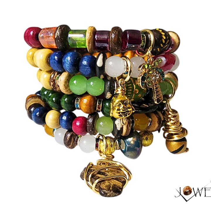 6-PC Bohemian Stackable Beaded Bracelets – Handmade for wholesale by Jewelry By BDK