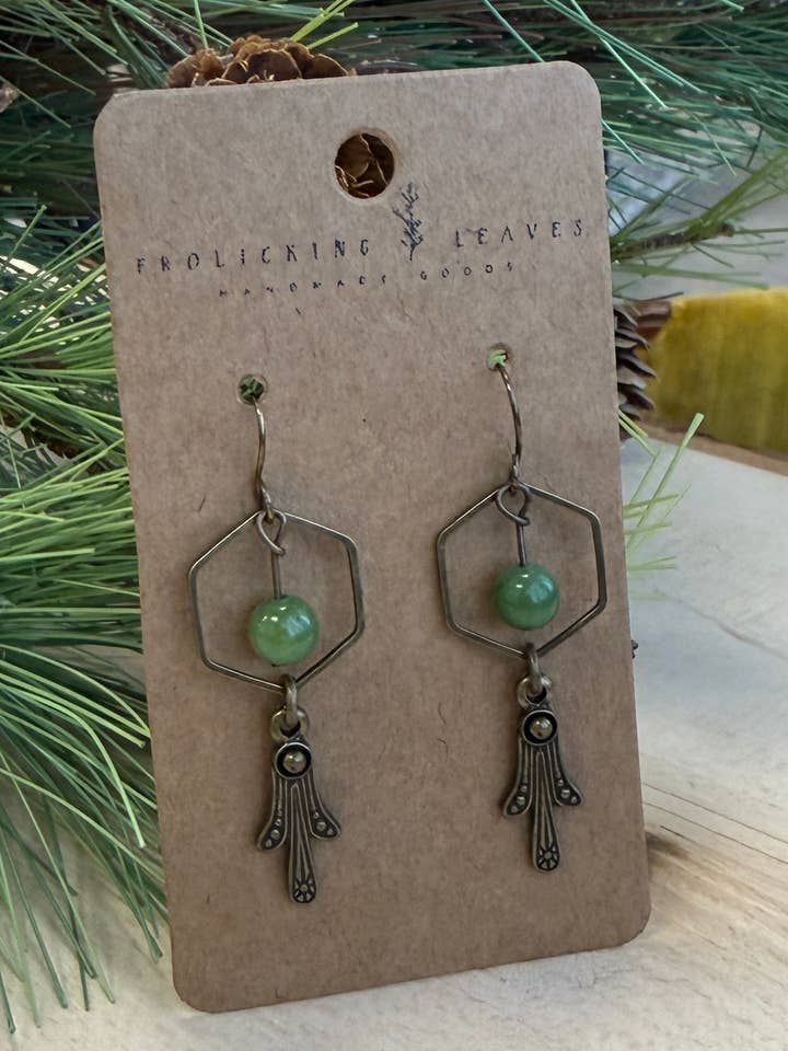 Jade Vintage Bronze Earrings for wholesale by Frolicking Leaves