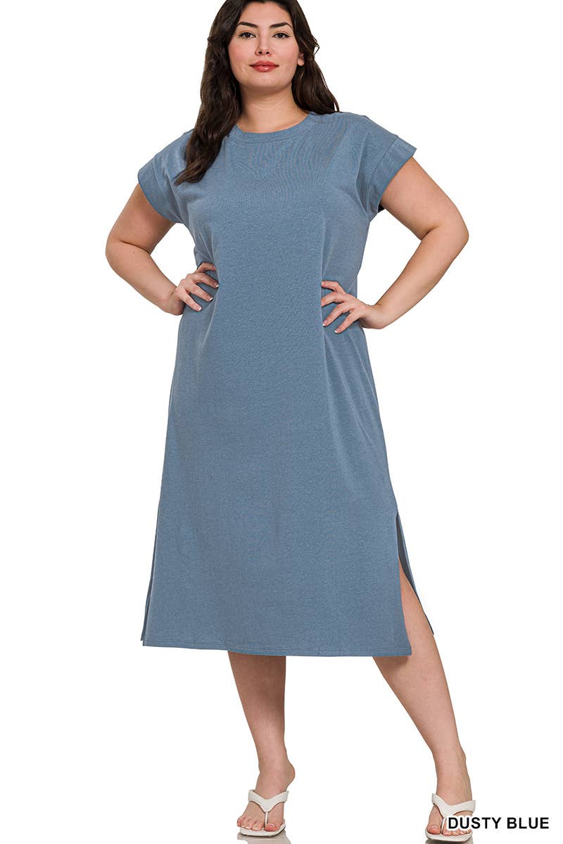 Vanilla Monkey - Wholesale Dress - Women's - Plus Round Neck Short Sleeve Midi Dress3
