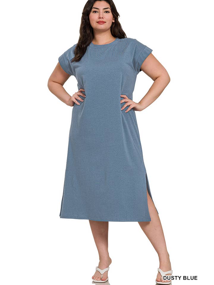 Vanilla Monkey - Wholesale Dress - Women's - Plus Round Neck Short Sleeve Midi Dress3