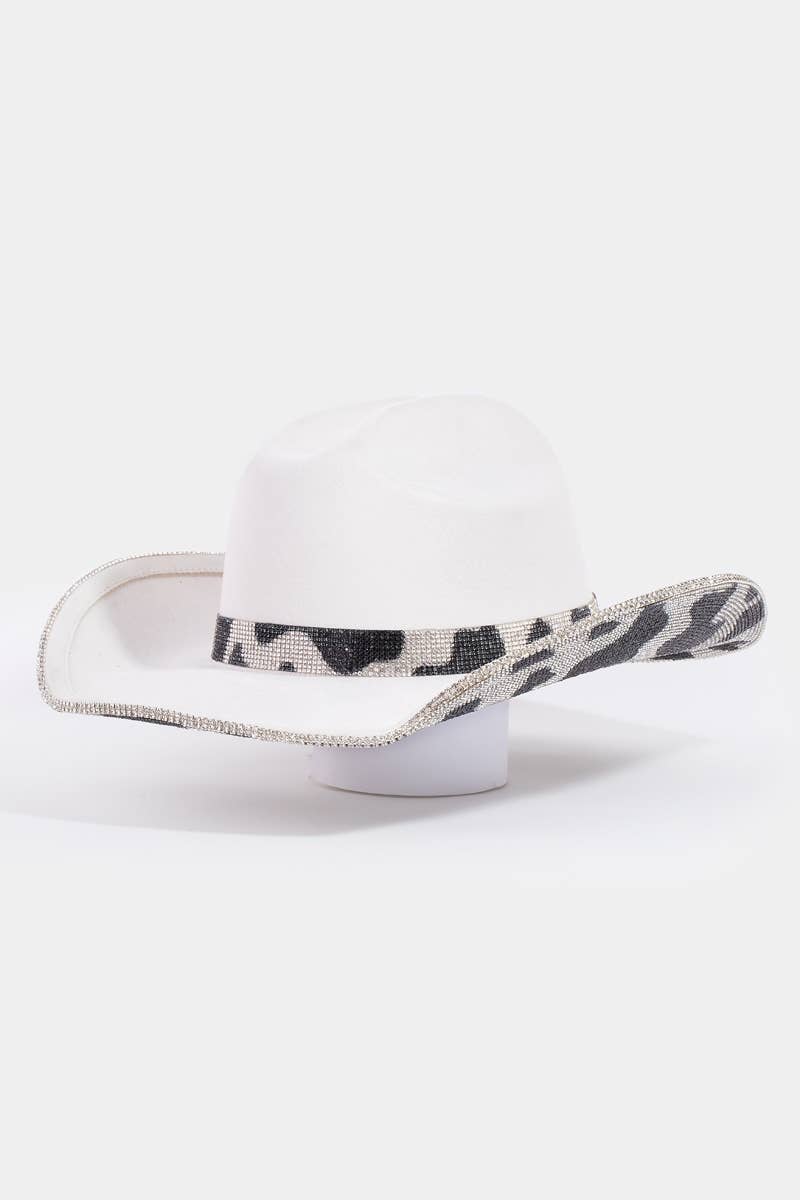 Collections by Fame Accessories - Wholesale Fedora - Dames - Rhinestone bezaaid koeienpatroon western cowboyhoed3